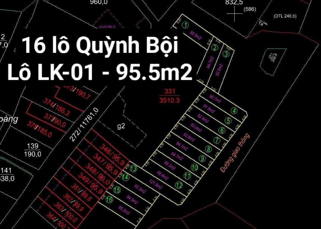 Bán đất 95.5m2 lô LK-01 khu 16 lô Quỳnh Bội, Quỳnh Phú, Gia Bình, Bắc Ninh – CBNGBD