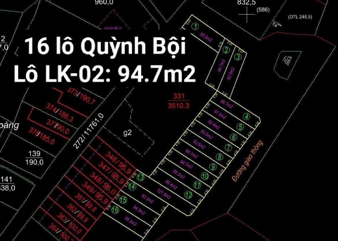 Bán đất 94.7m2 lô LK-02 khu 16 lô Quỳnh Bội, Quỳnh Phú, Gia Bình, Bắc Ninh – CBNGBD