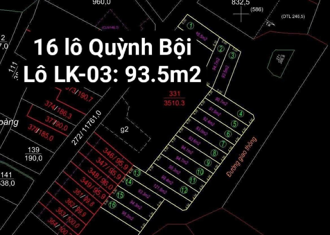 Bán đất 93.5m2 lô LK-03 khu 16 lô Quỳnh Bội, Quỳnh Phú, Gia Bình, Bắc Ninh – CBNGBD