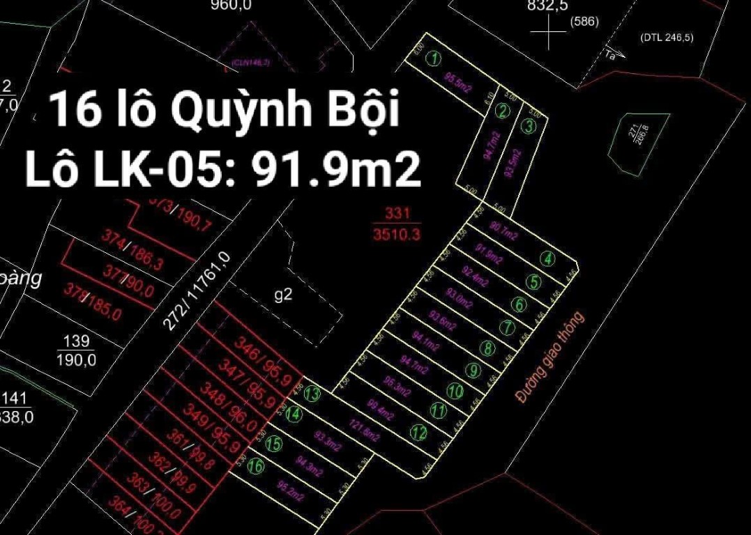 Bán đất 91.9m2 lô LK-05 khu 16 lô Quỳnh Bội, Quỳnh Phú, Gia Bình, Bắc Ninh – CBNGBD