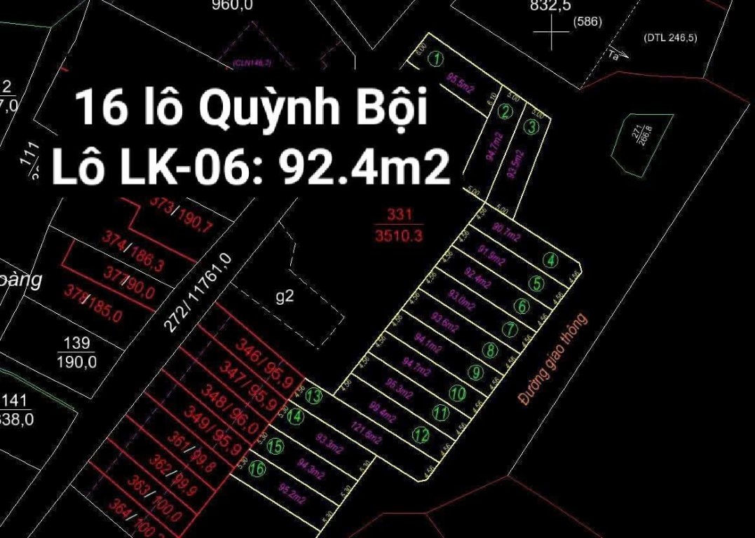 Bán đất 92.4m2 lô LK-06 khu 16 lô Quỳnh Bội, Quỳnh Phú, Gia Bình, Bắc Ninh – CBNGBD