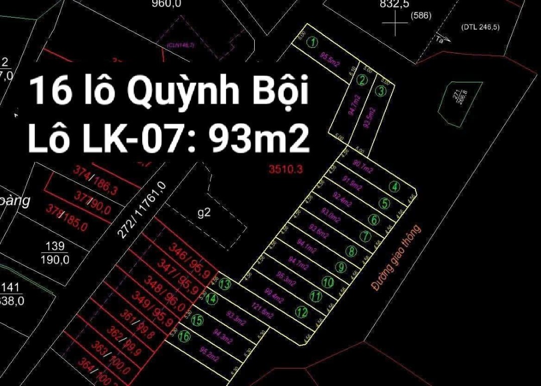 Bán đất 93m2 lô LK-07 khu 16 lô Quỳnh Bội, Quỳnh Phú, Gia Bình, Bắc Ninh – CBNGBD