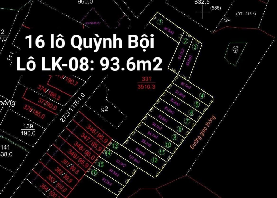 Bán đất 93.6m2 lô LK-08 khu 16 lô Quỳnh Bội, Quỳnh Phú, Gia Bình, Bắc Ninh – CBNGBD