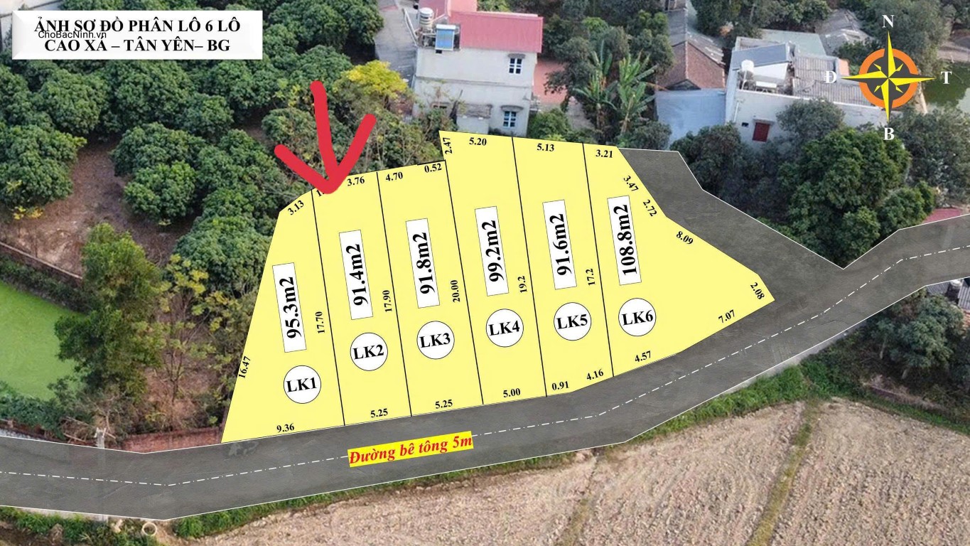 Bán đất 91.4m² mặt tiền đẹp tại Cao Xá Tân Yên Bắc Giang (Bắc Ninh) giá chỉ 700 triệu CBNHC