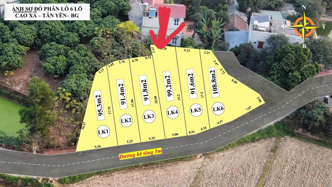 Bán đất 99.2m² mặt tiền đẹp tại Cao Xá Tân Yên Bắc Giang (Bắc Ninh) giá chỉ 750 triệu CBNHC
