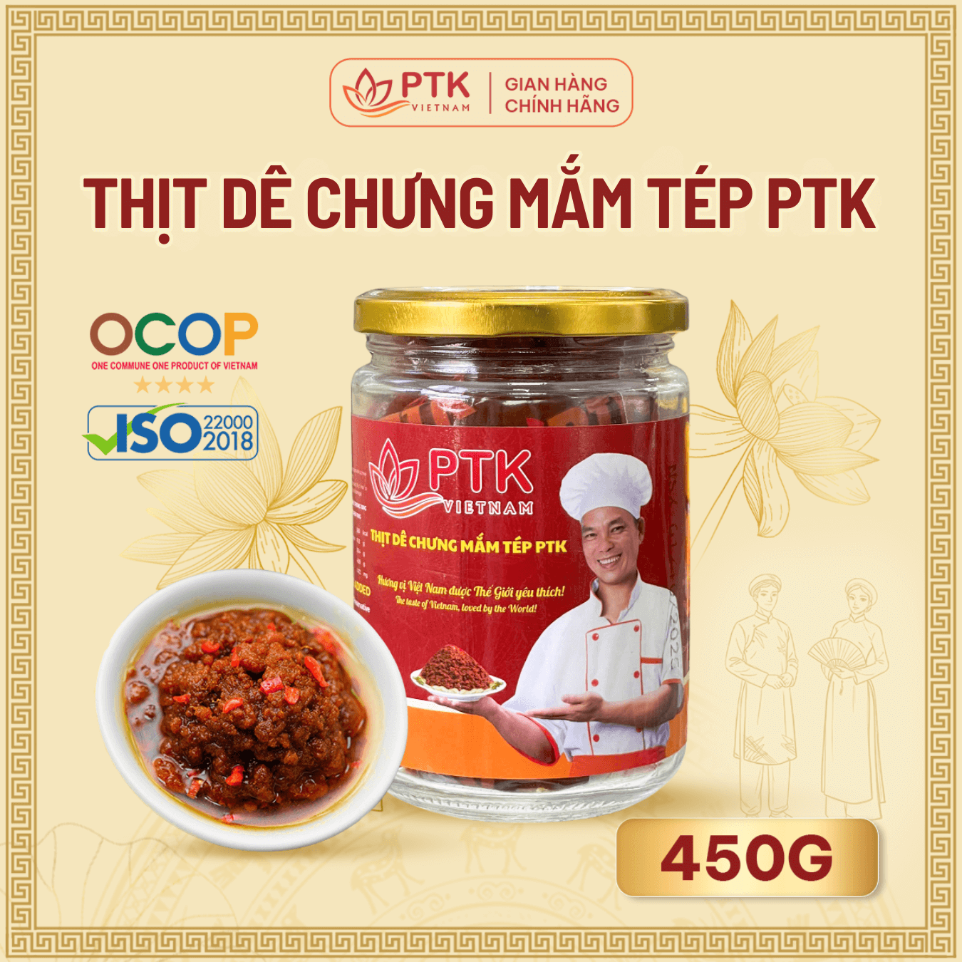Ocop Bắc Ninh: Thịt Dê Chưng Mắm Tép PTK 450gr (Lọ Thủy Tinh)
