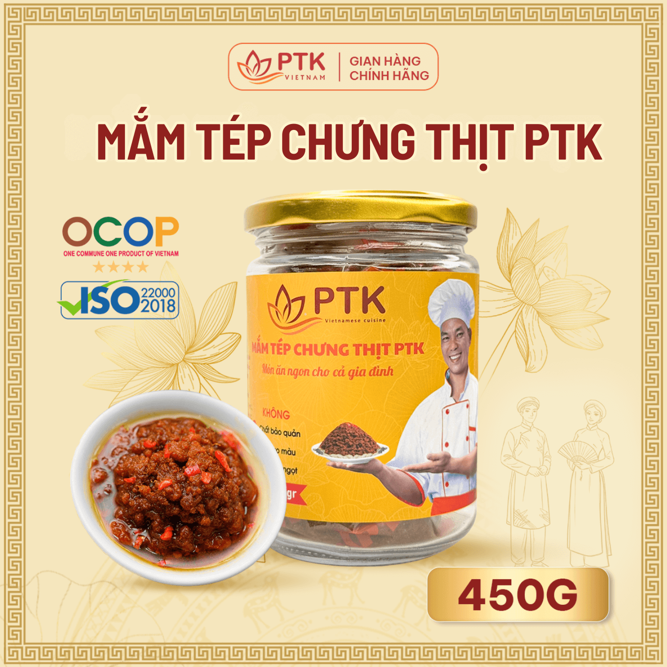 Ocop Bắc Ninh: Mắm Tép Chưng Thịt PTK 450gr (Lọ Thủy Tinh)