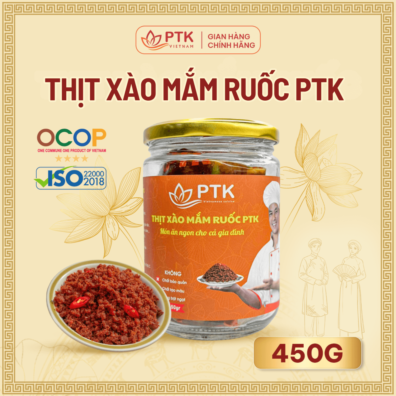 Ocop Bắc Ninh: Thịt Xào Mắm Ruốc PTK 450gr (Lọ Thủy Tinh)