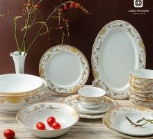 Bộ đồ ăn Thiên Mã mạ vàng Long Phương